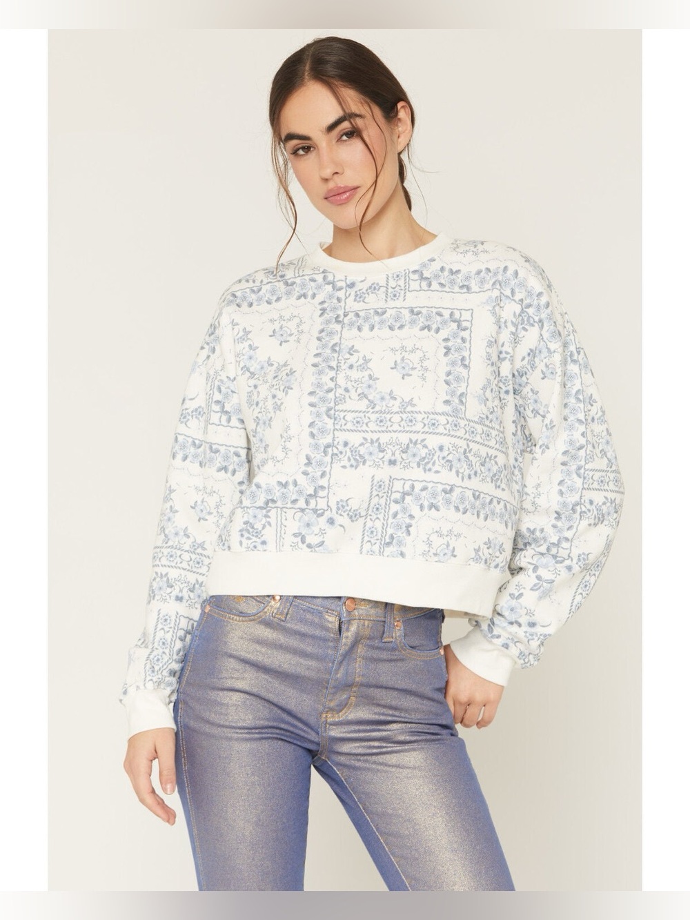 Originality Bandana Cropped Fleece Sweatshirt Floral Cottagecore NWT Women’s XL